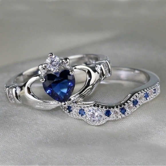Couples Fun Accent Ring Stainless Steel, Blue Zircon, Valentine's Day Jewelry - Picture 3 of 4